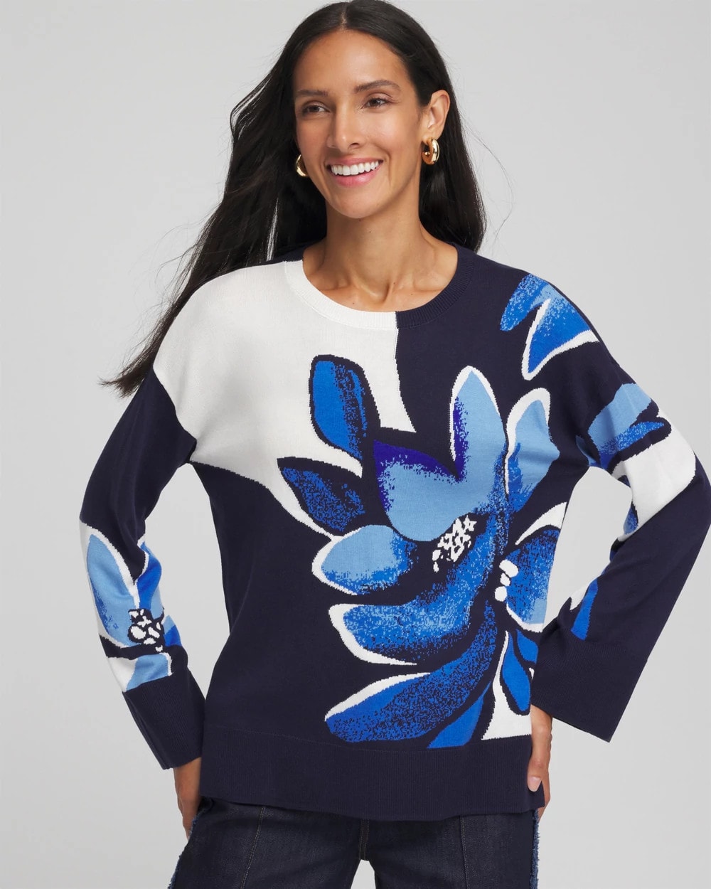 CHS_FLORAL INTARSIA CREW